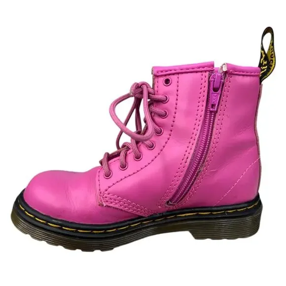 Dr. Martens Kids Pink Leather Lace Up Combat Boots Size US 9 - Picture 4 of 11